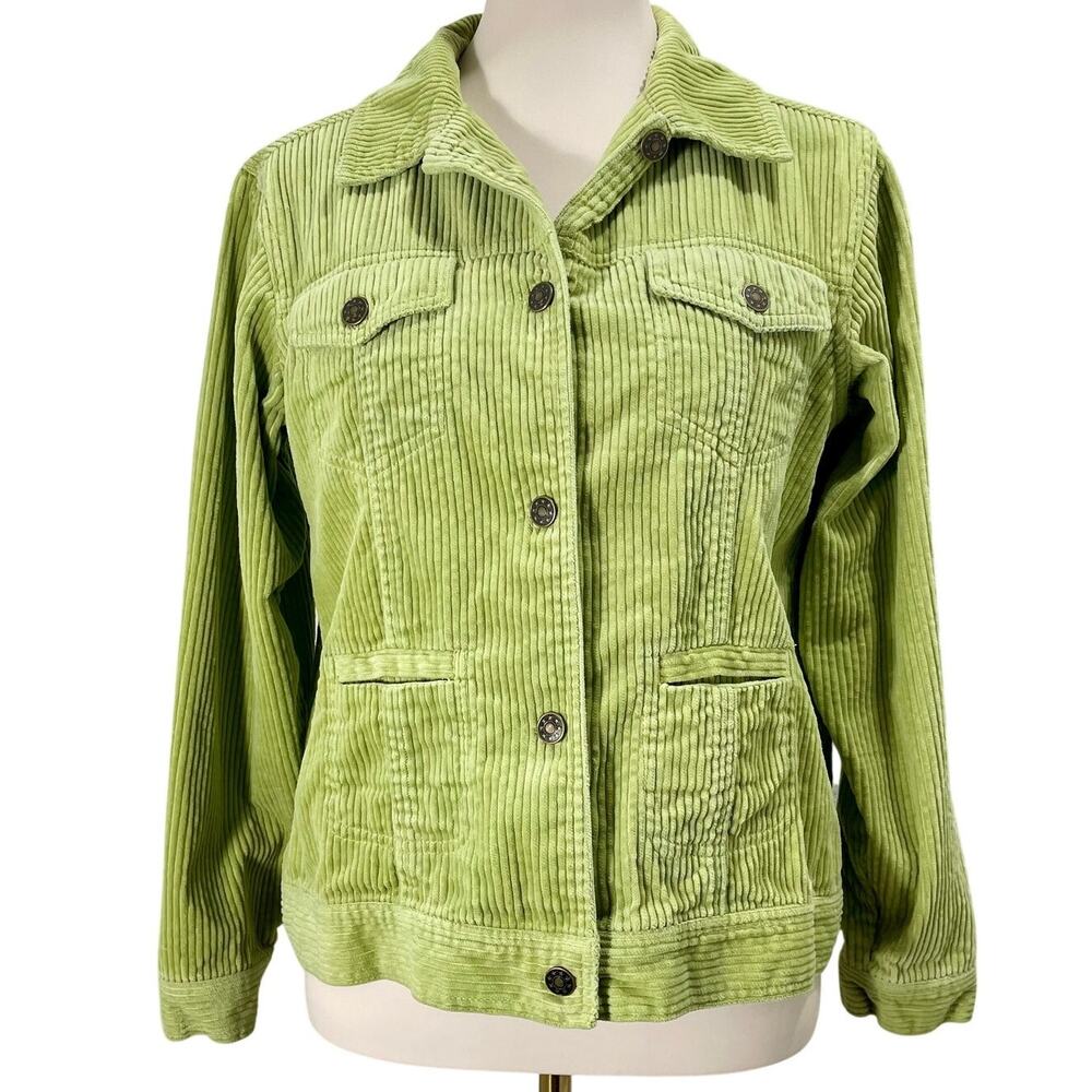 Vintage 90s Lime Green Button-Up Corduroy Jacket Jane Ashley Size Large Slim Fit